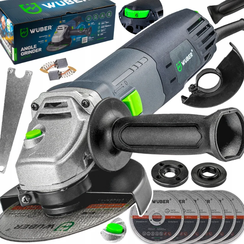 Фото Болгарка (кутова шліфувальна машина) 1500Вт 125мм + 6 дисків Wuber (Польща) Антоімпорт