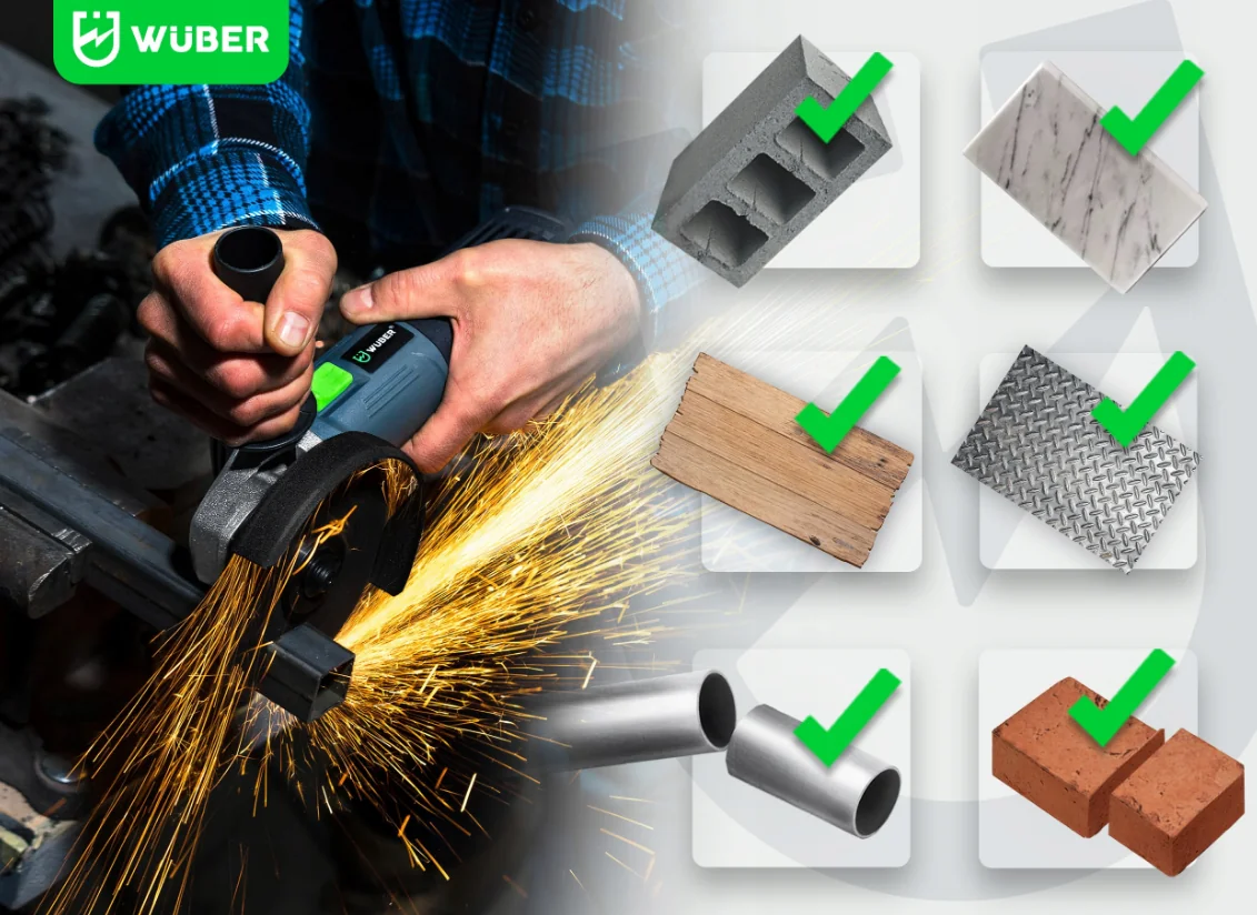 Польща Болгарка (кутова шліфувальна машина) 1500Вт 125мм + 6 дисків Wuber (Польща) офіційний Антоімпорт