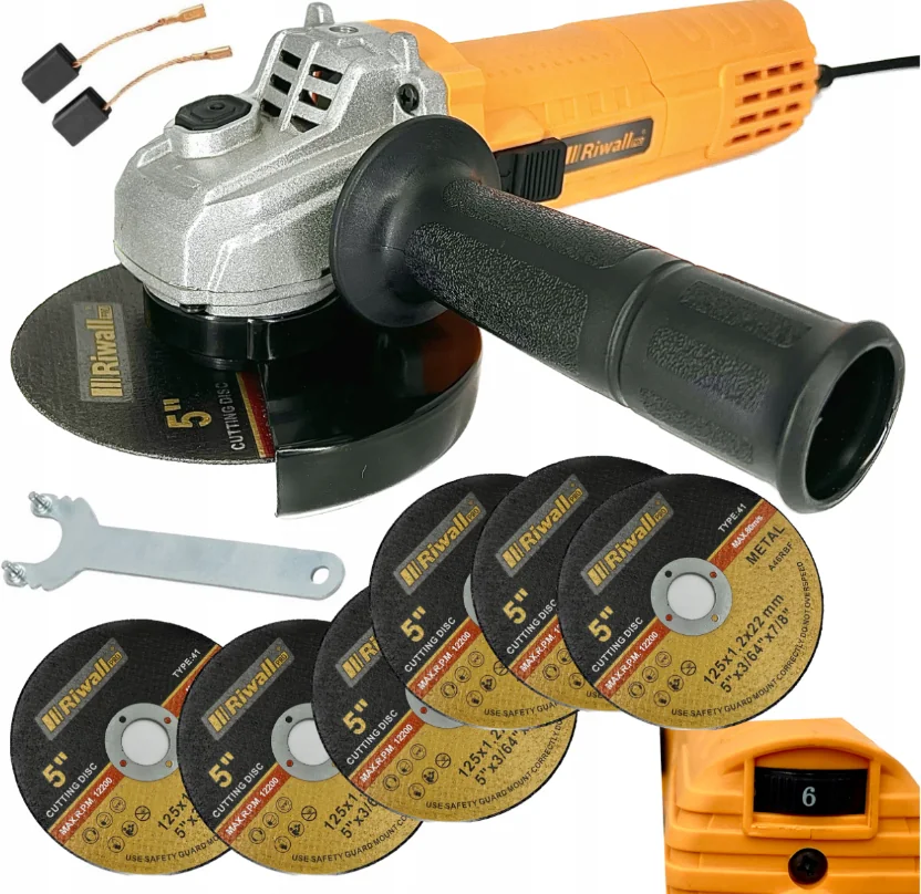 Фото Болгарка (кутова шліфувальна машина) 2000Вт 125мм + 6 дисків Riwall Pro (Чехія) Антоімпорт