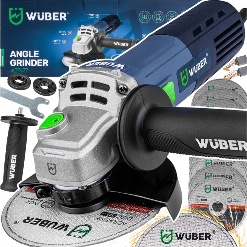 Фото Болгарка (кутова шліфувальна машина) Wuber 1600Вт 125мм + набір 10 дисків 125мм (Польща) Антоімпорт