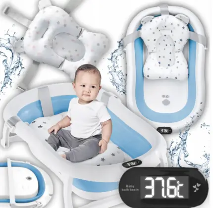 Дитяча ванночка складана з подушкою, термометром Hanert KinderBad Blue Антоімпорт