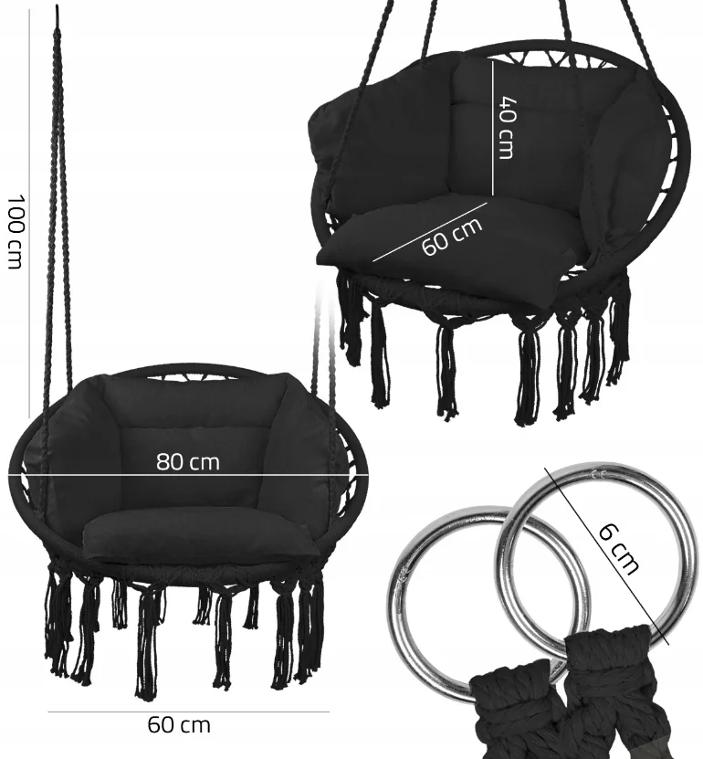 Польща Гойдалка підвісна гніздо лелеки MalTec 60см 150кг чорна (Польща) Антоімпорт