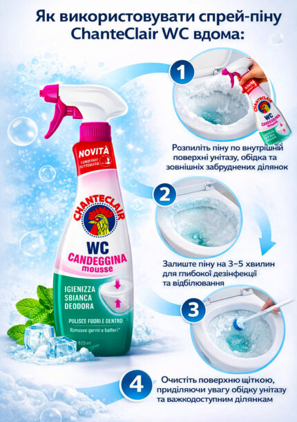 Спрей-піна з вмістом хлору відбілююча дезінфекція ChanteClair WC 625мл