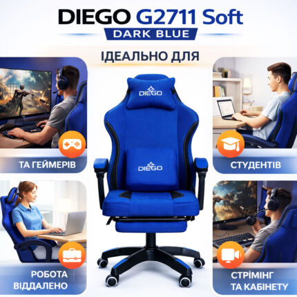 Інфографіка використання геймерського крісла DIEGO G2711 Soft Dark Blue