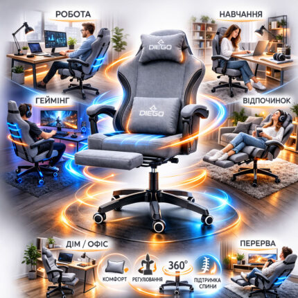 Інфографіка геймерського крісла DIEGO G2711 Soft Gray