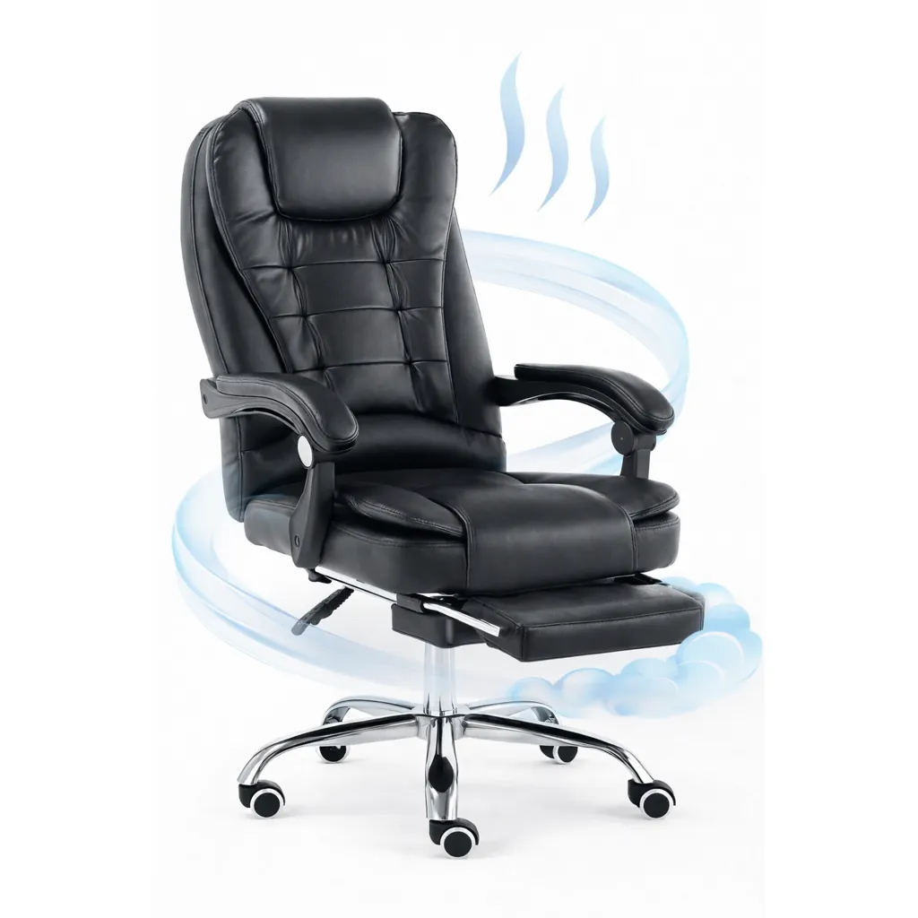 Офісне крісло Diego чорне з реклайнером Чорне офісне крісло Diego з функцією лежання та підставкою для ніг