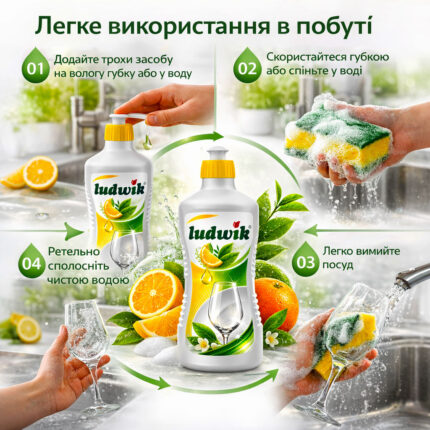 Бальзам для миття посуду Ludwik 900мл цитрусовий зелений чай