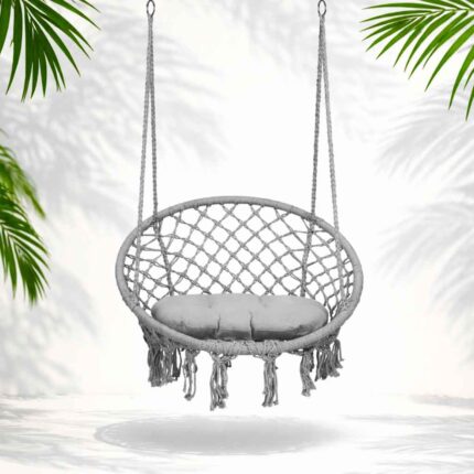 Садове підвісне крісло-качалка BOHO з подушкою сірий 290010