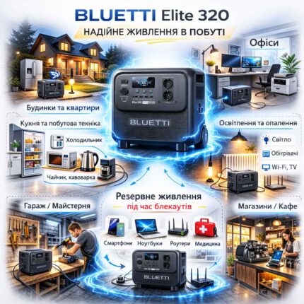Зарядна станція BLUETTI Elite 320 Вт/г 800 Вт інфографіка використання в побуті